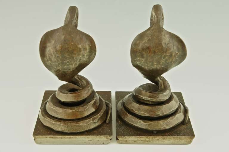 Mid-20th Century Pair of Art Deco Wrought Iron Cobra Bookends by Edgar Brandt