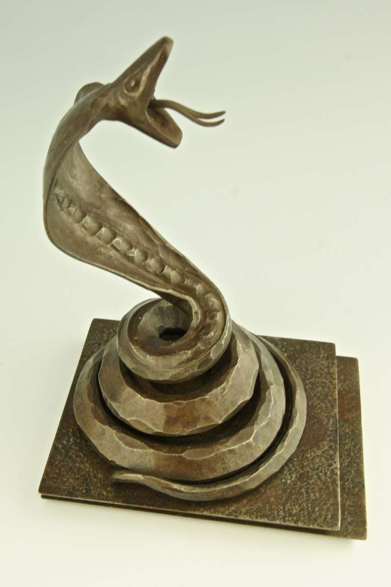 Pair of Art Deco Wrought Iron Cobra Bookends by Edgar Brandt 5