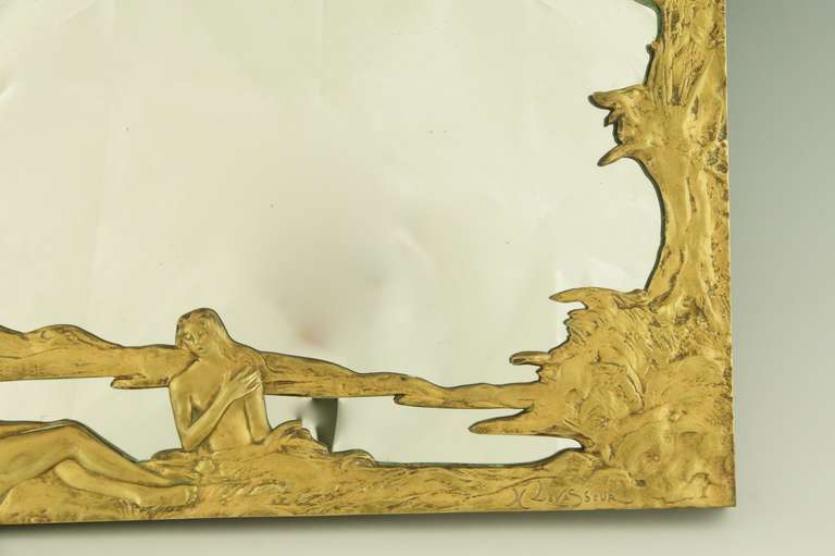 French Bronze Art Nouveau Mirror with Bathing Nudes by Henri Levasseur