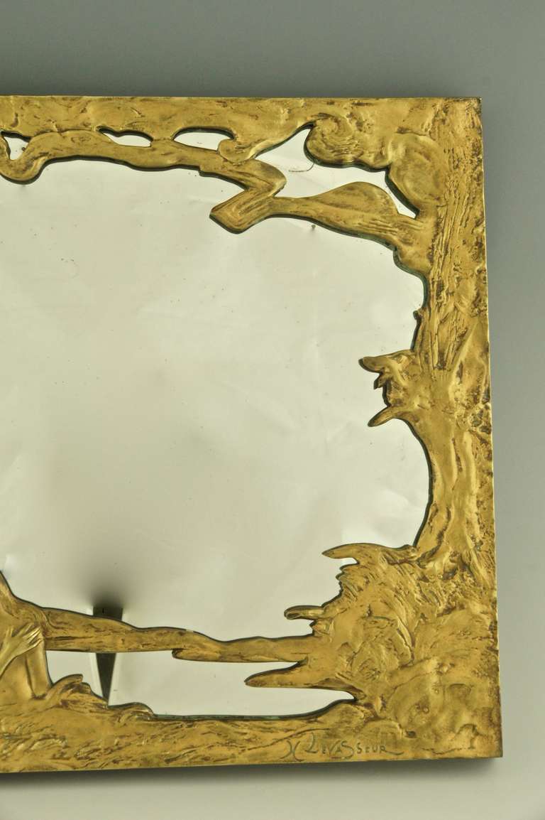 Bronze Art Nouveau Mirror with Bathing Nudes by Henri Levasseur In Good Condition In Antwerp, BE