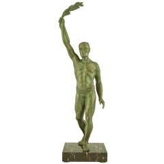 Original Art Deco Sculpture of a Male Nude Athlete