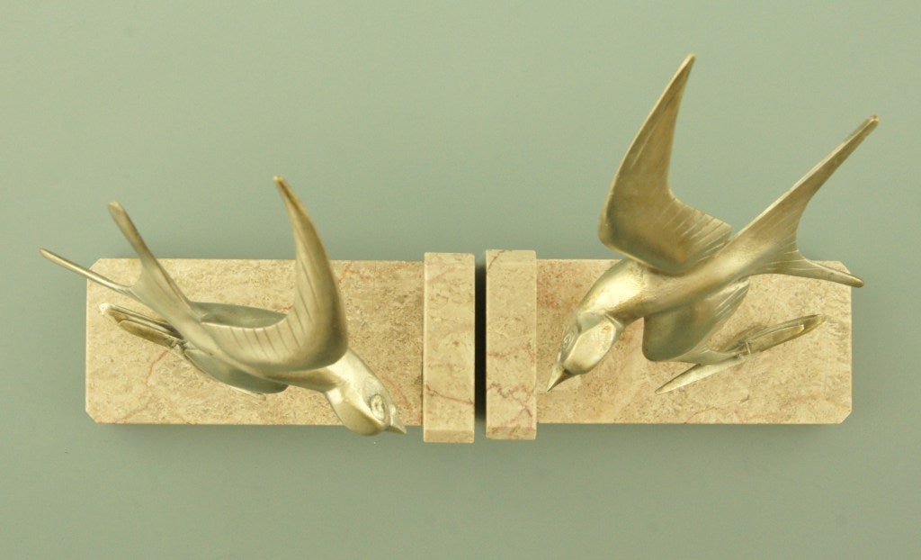 20th Century Pair of Bronze Art Deco Swallow Bookends by Alexandre Ouline