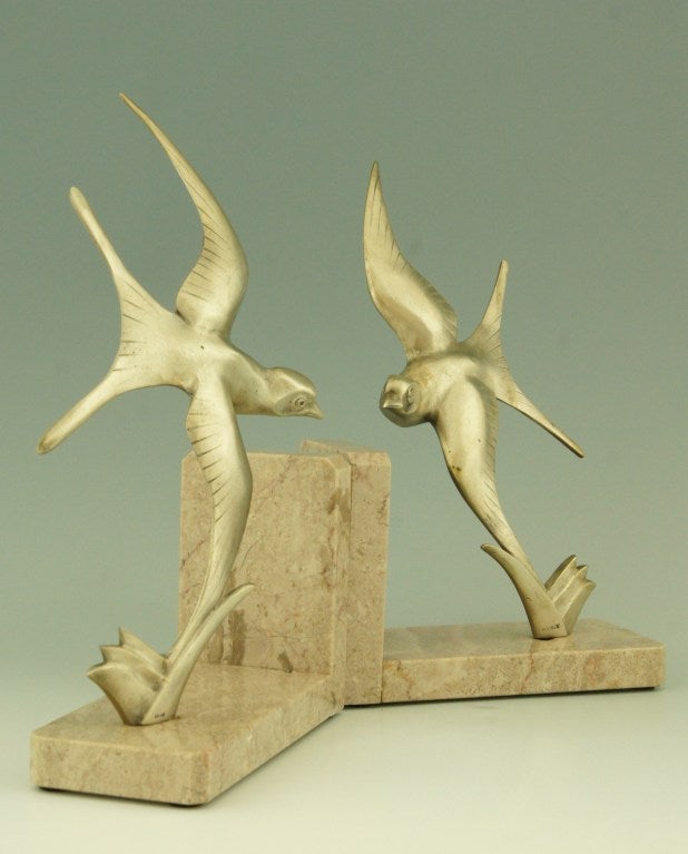 Pair of Bronze Art Deco Swallow Bookends by Alexandre Ouline 4