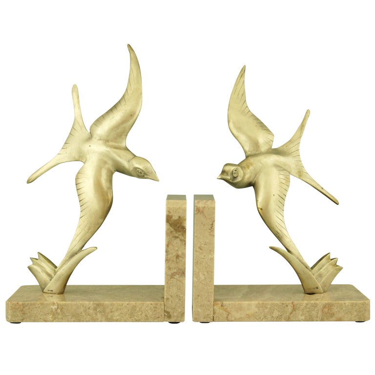 Pair of Bronze Art Deco Swallow Bookends by Alexandre Ouline