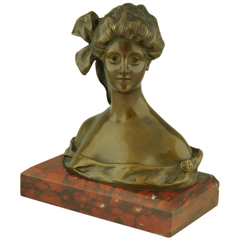 Art Nouveau Bronze Bust By Georges Van Der Straeten, France.