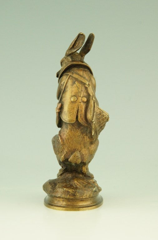 French Antique Bronze of a Hare Dressed as Hunter By A. Arson