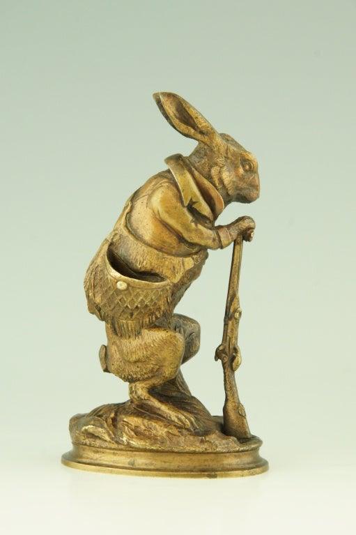 Antique Bronze of a Hare Dressed as Hunter By A. Arson In Good Condition In Antwerp, BE