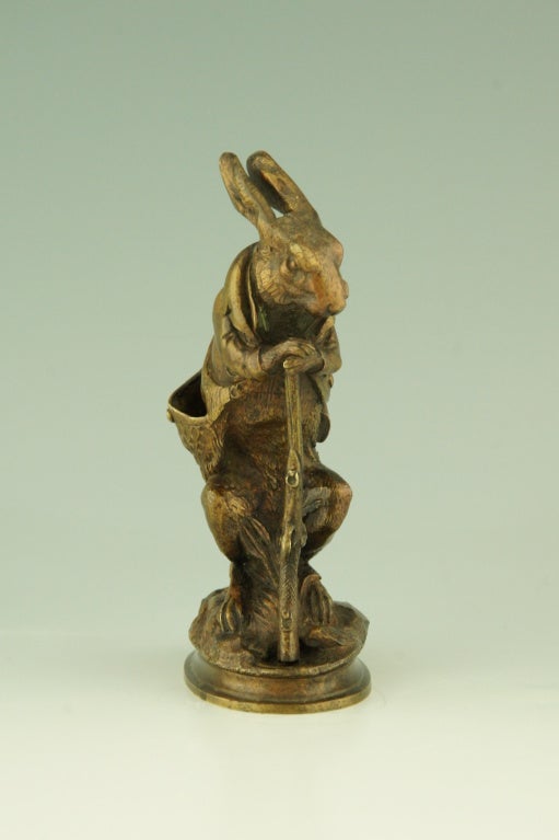 19th Century Antique Bronze of a Hare Dressed as Hunter By A. Arson