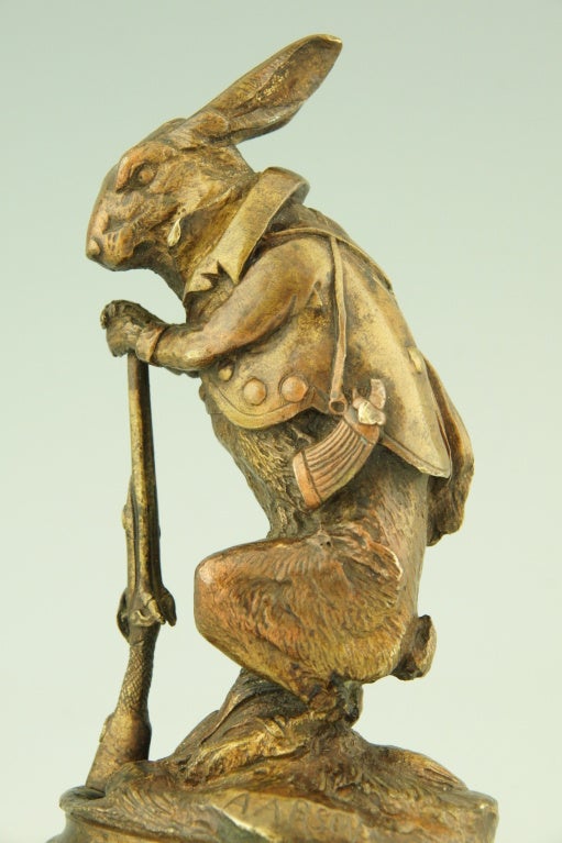Antique Bronze of a Hare Dressed as Hunter By A. Arson 4