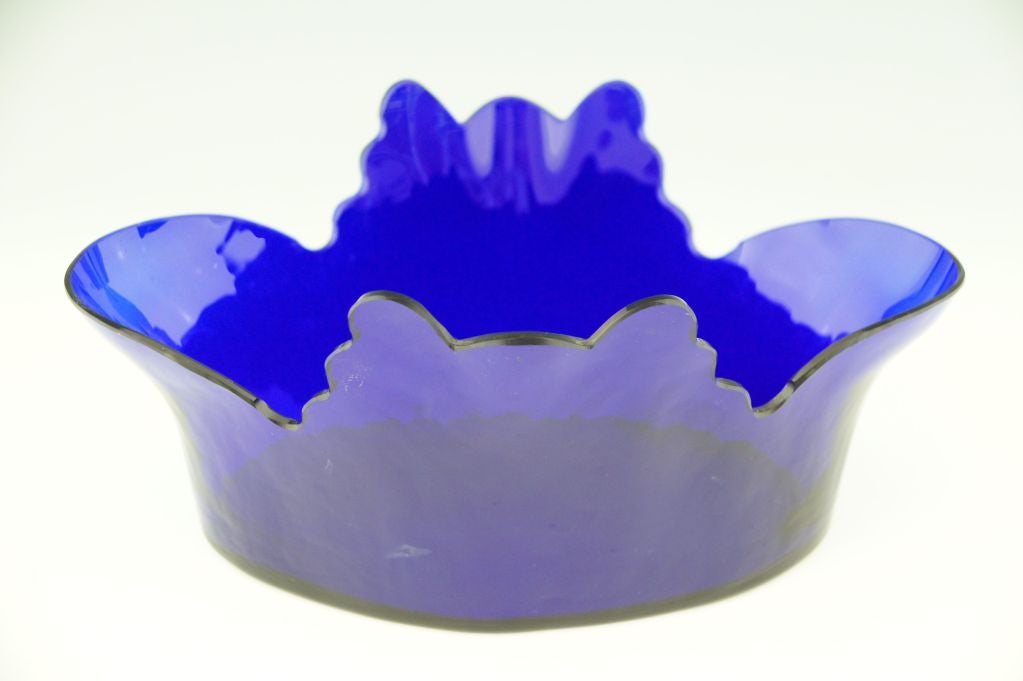 Art Nouveau flower dish with butterflies and blue glass by WMF. 1