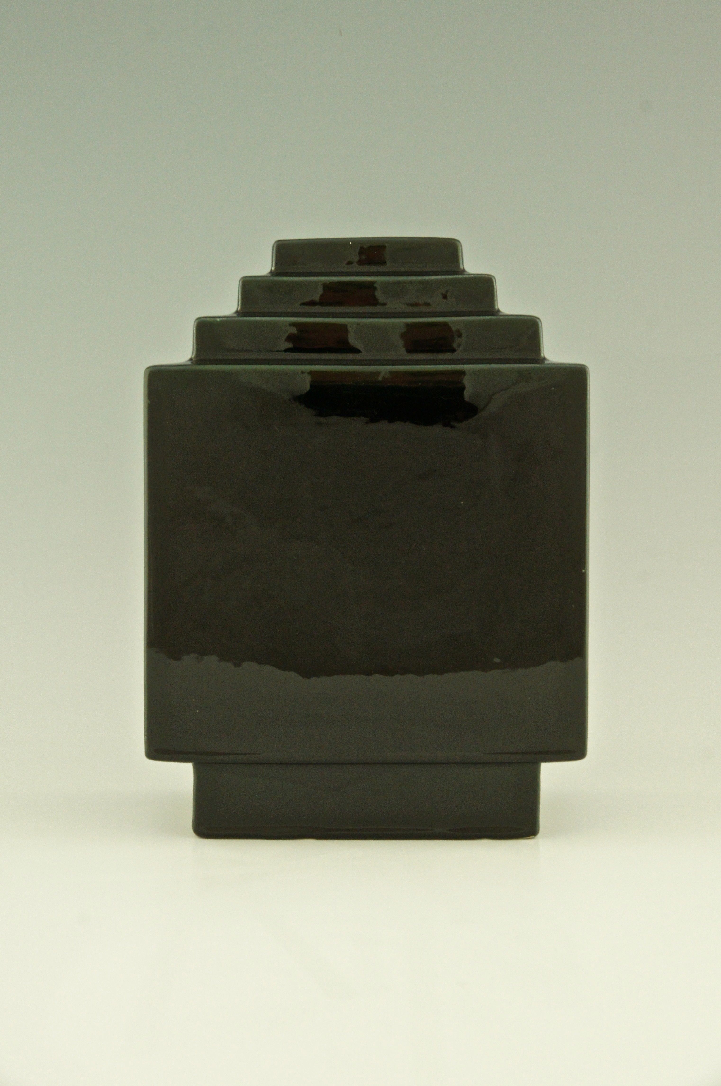 Art Deco Vase with Black Shiny Glaze Boch Freres Keramis