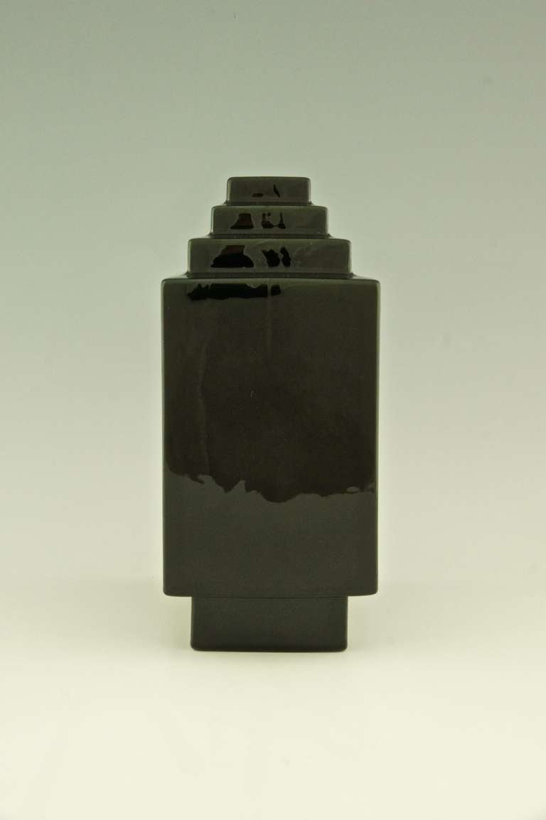 Art Deco Vase with Black Shiny Glaze Boch Freres Keramis In Good Condition In Antwerp, BE