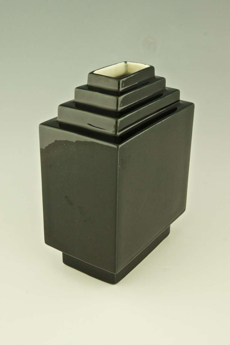 Mid-20th Century Art Deco Vase with Black Shiny Glaze Boch Freres Keramis