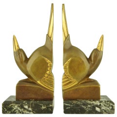 Paar Art Deco Bronze Vogel Buchstützen von G.H. Laurent