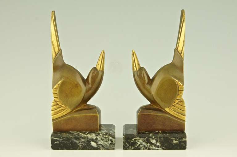 French Pair of Art Deco Bronze Bird Bookends by G.H. Laurent