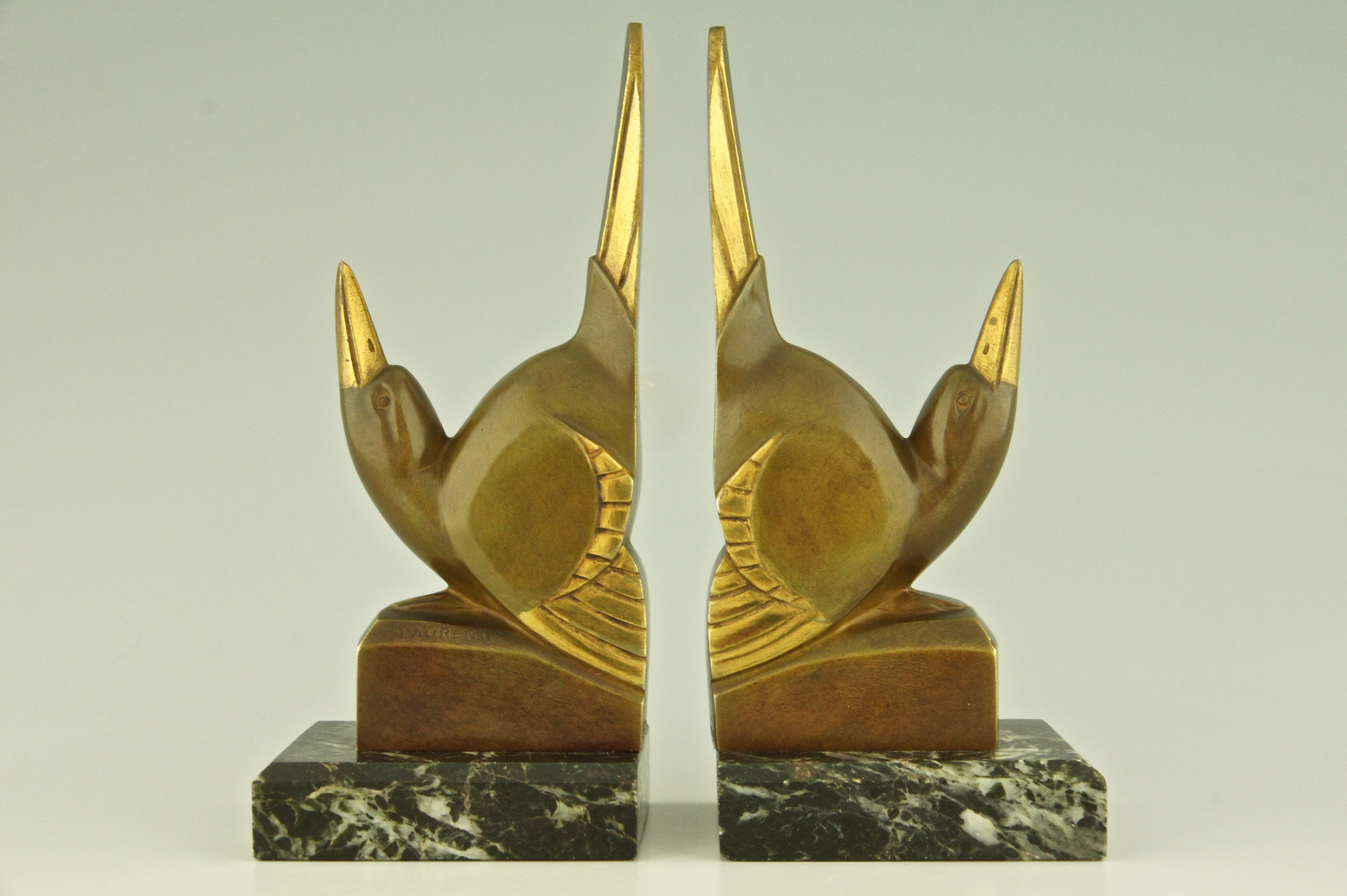 Pair of Art Deco Bronze Bird Bookends by G.H. Laurent