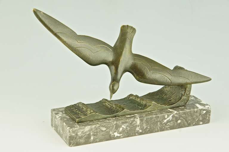 20th Century Art Deco Bronze Sculpture of a Seagull by G. Garreau 1925
