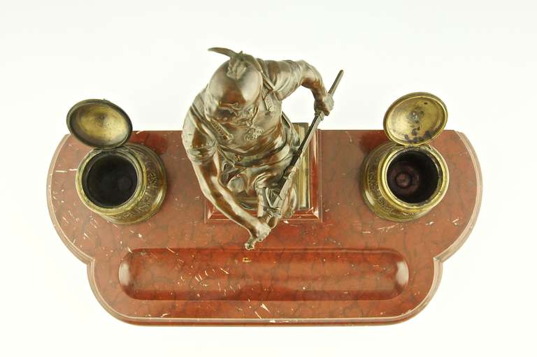 French Bronze sculptural Inkwell with classical soldier by Picault 1896. 1