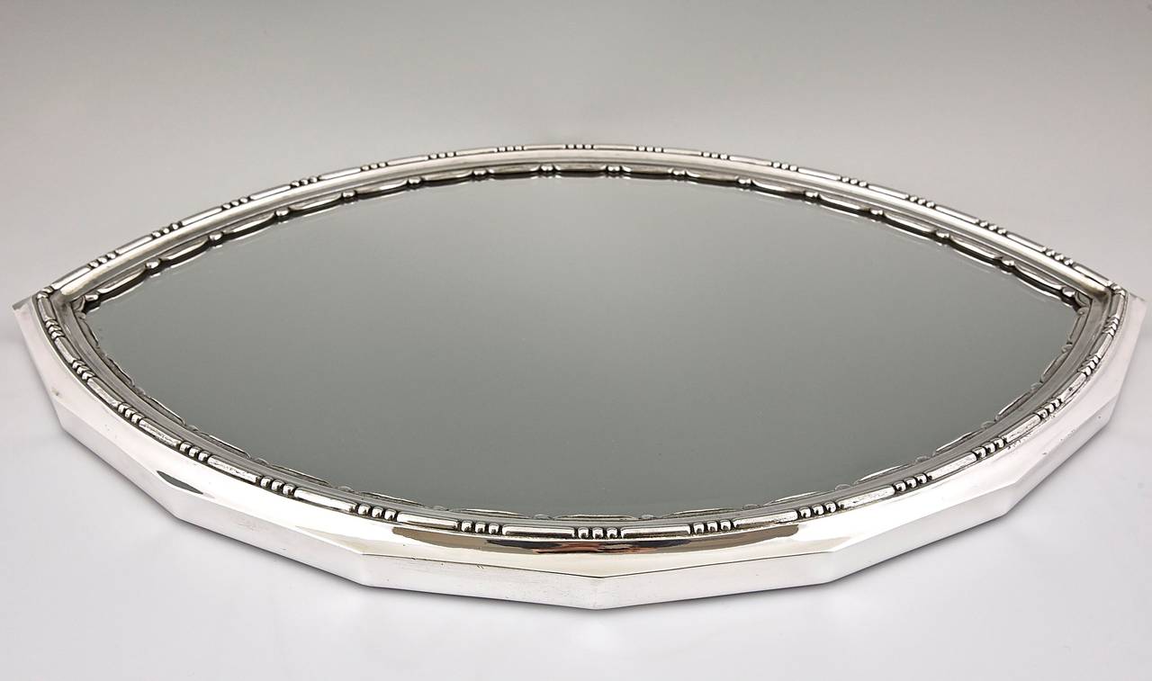 Metal French Art Deco Centerpiece on Mirror Plateau by Sue et Mare for Gallia 1930