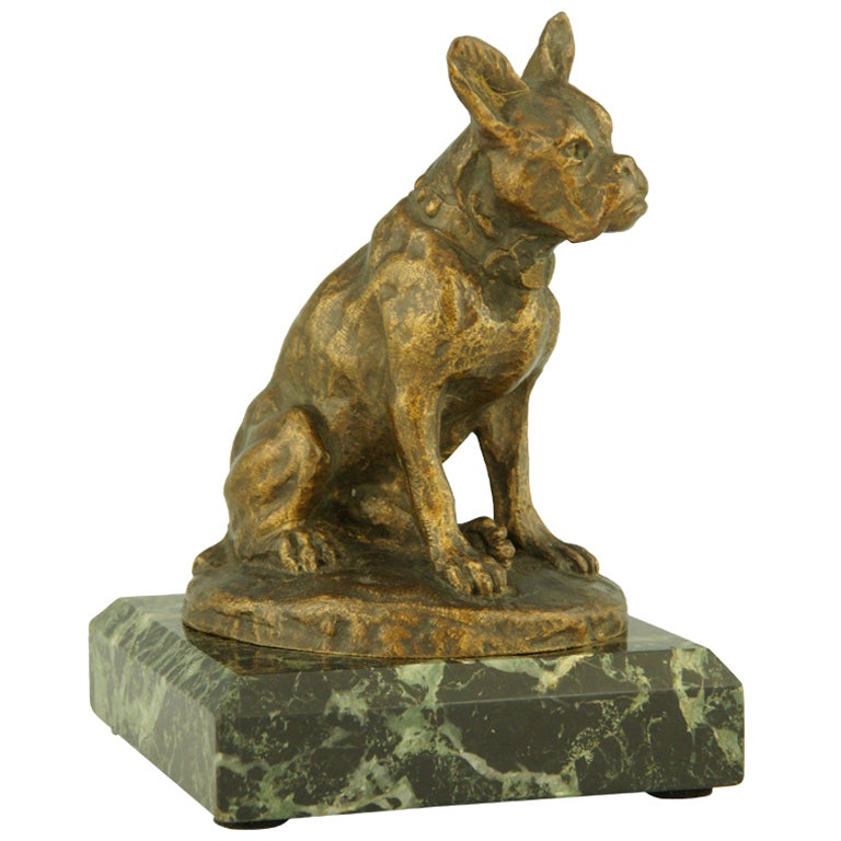 Antique Bronze Sculpture of a French Bulldog by A. Laplanche
