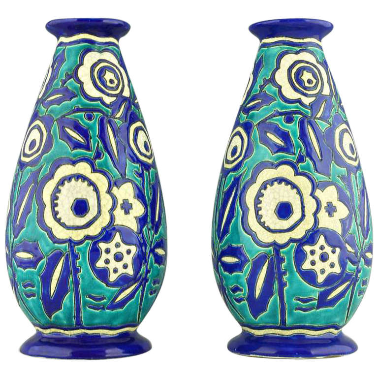 Paire de vases Art déco de Boch Frères Keramis:: Belgique 1929