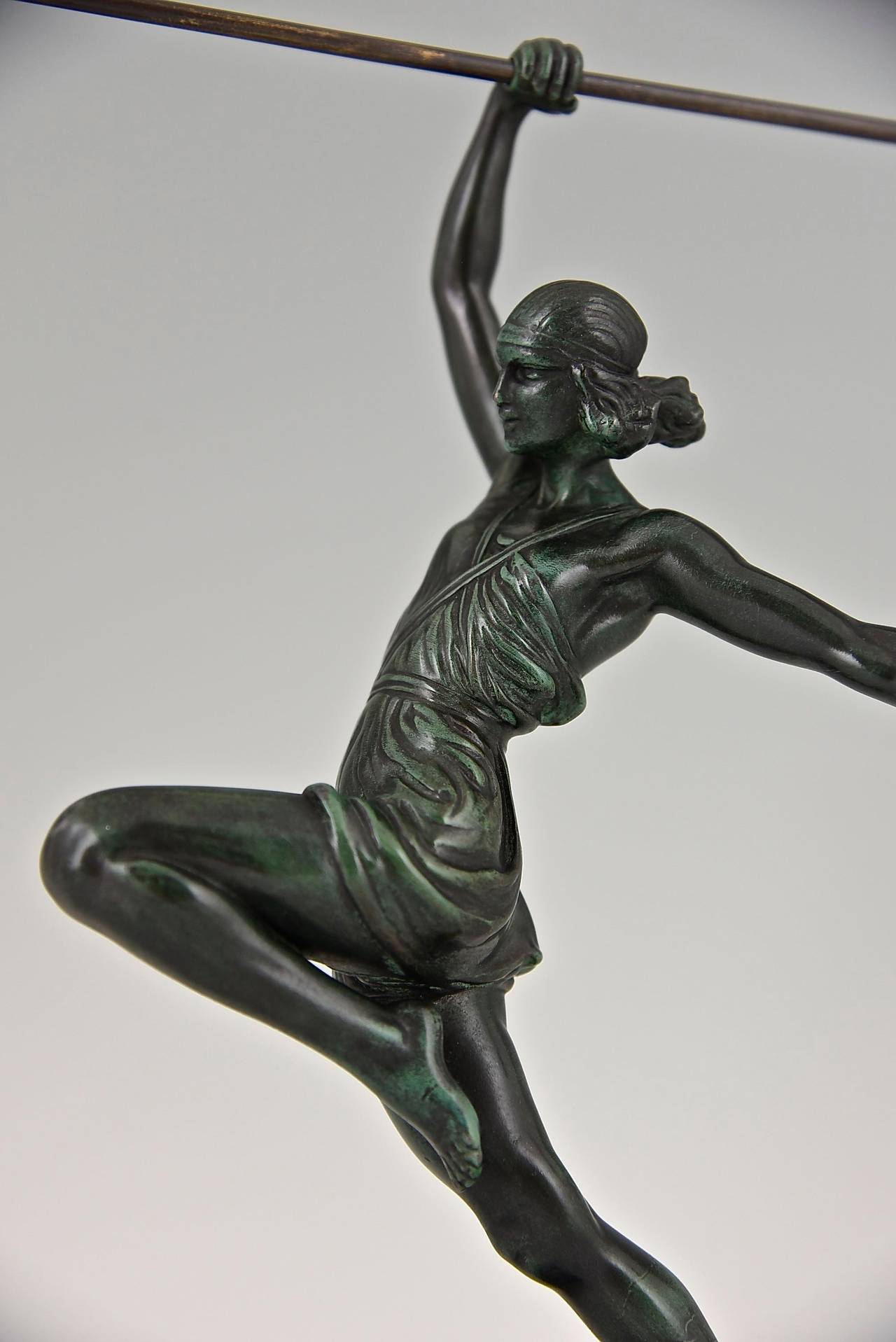 Metal French Art Deco Sculpture by Fayral, Female Javelin Thrower, 1935