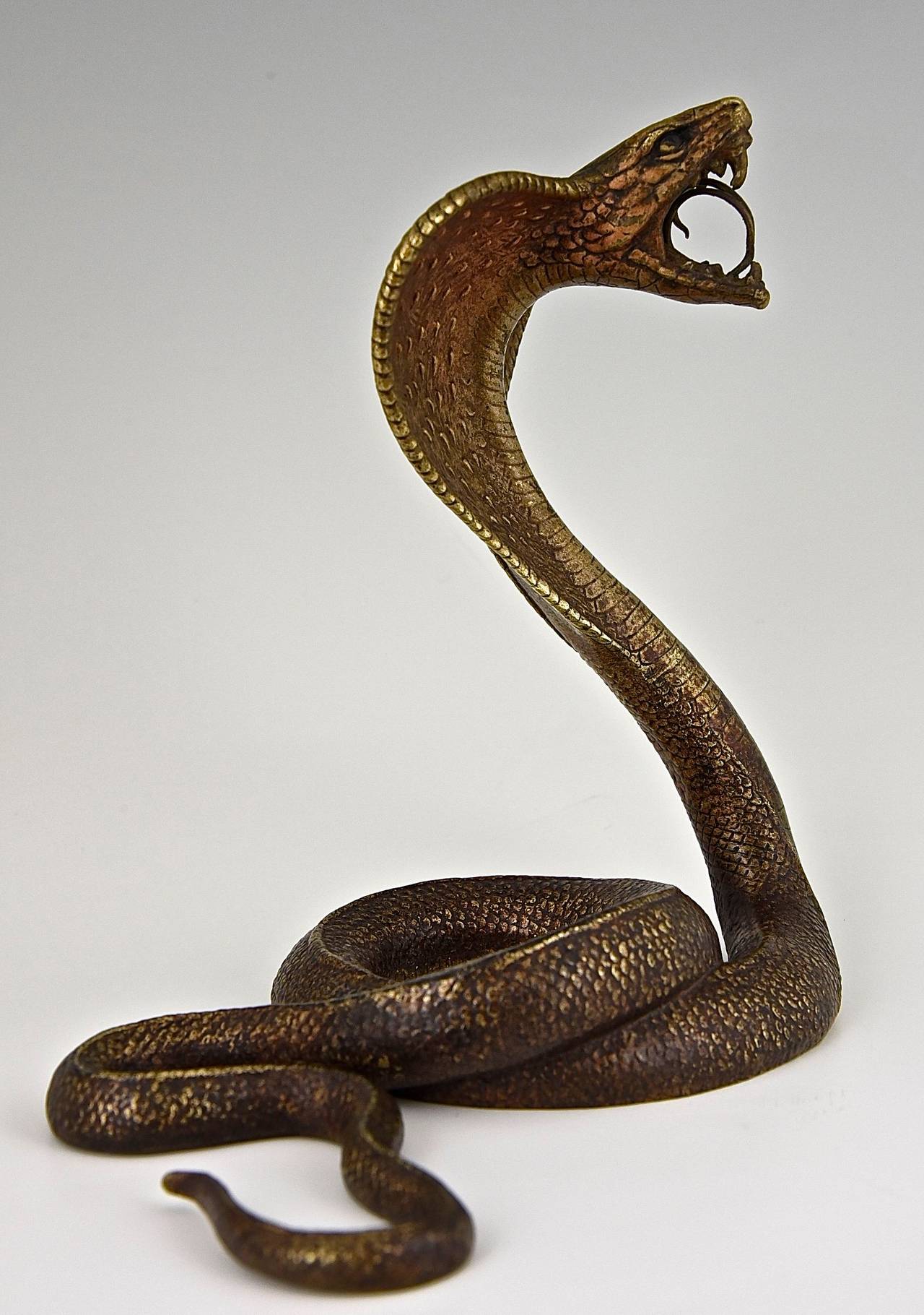 20th Century Antique Vienna Bronze Cobra Signed 