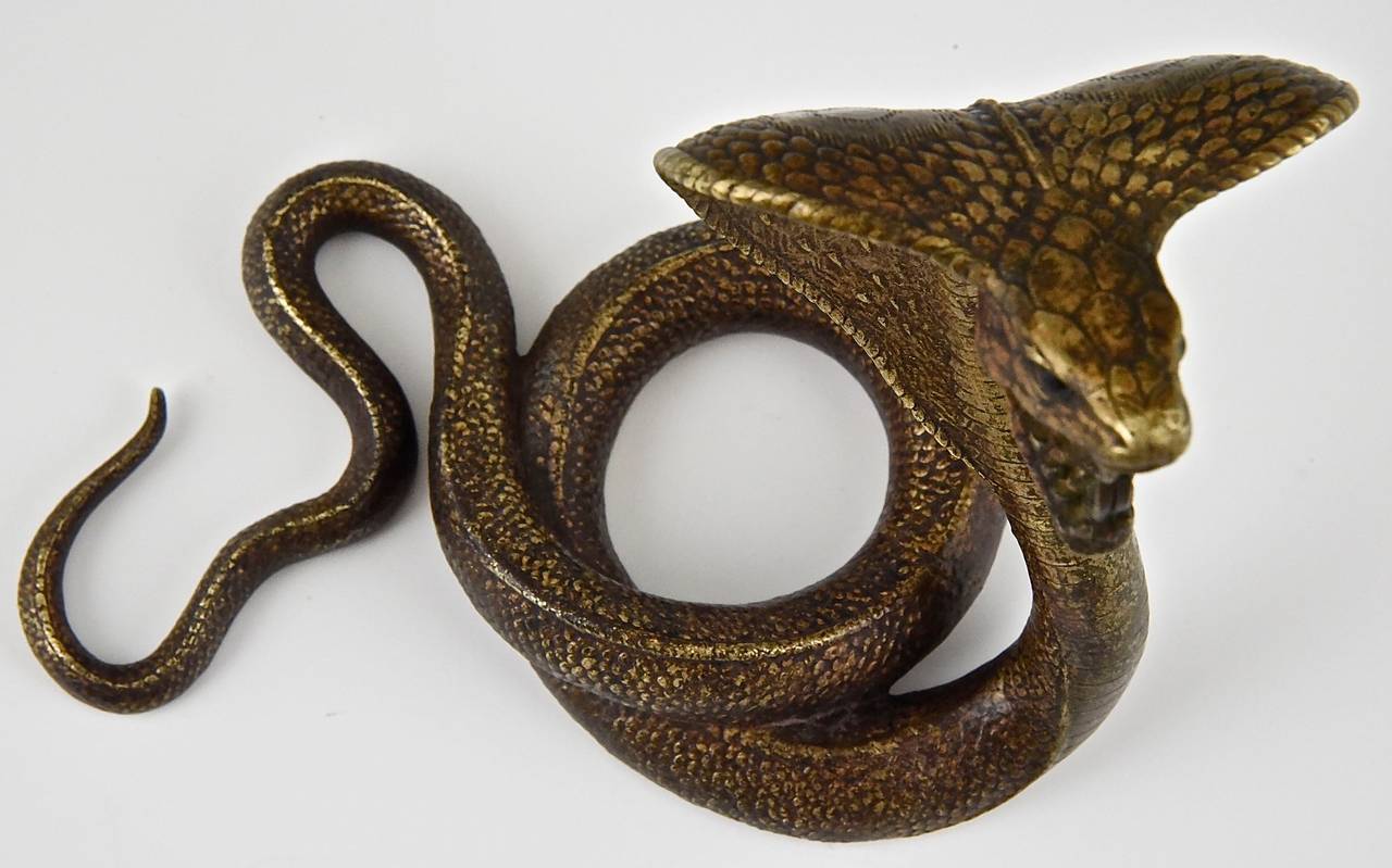 Austrian Antique Vienna Bronze Cobra Signed 