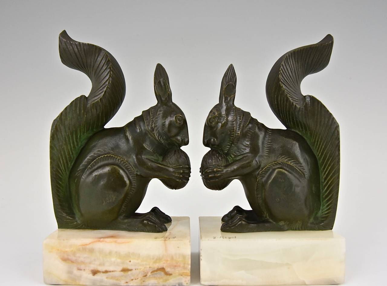 French Art Deco Bronze Squirrel Bookends by Rigot at 1stDibs