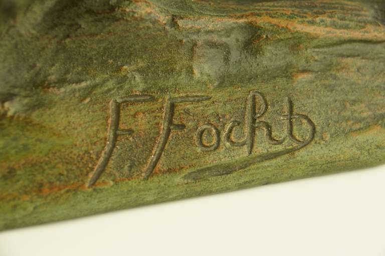 Art deco bronze of a man with a flaming torch by Frederic Focht 2