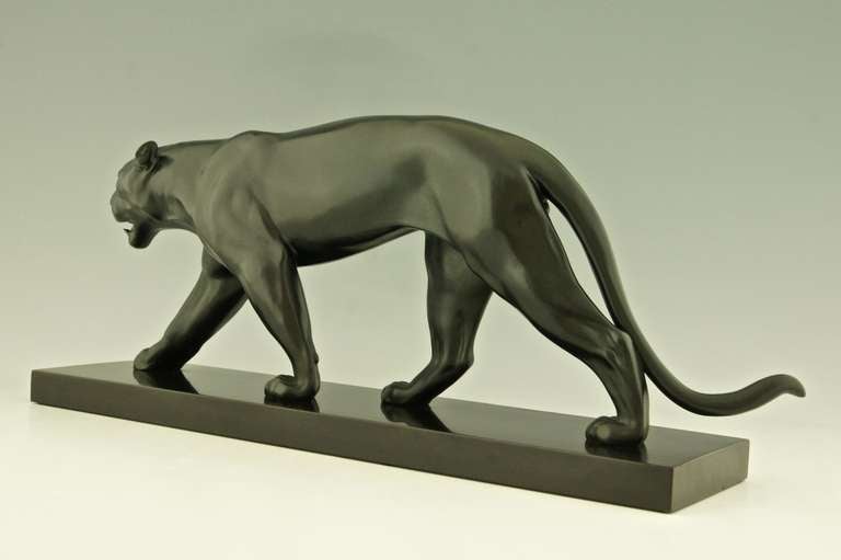 Art Deco Sculpture of Walking Panther by Max Le Verrier In Good Condition In Antwerp, BE