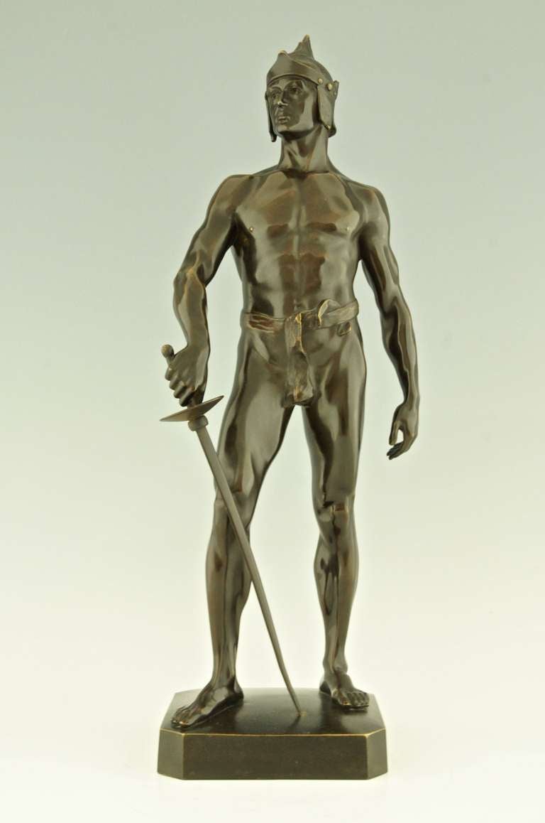 Antique Bronze Sculpture of a German Warrior by Schmidt Felling