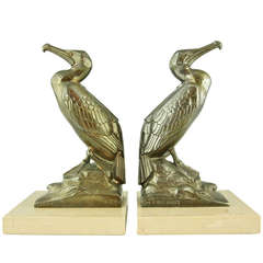 Pair of Art Deco Cormorant Bookends by Frecourt, France