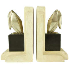 Pair of Bronze Art Deco Cubist Pelican Bookends by G.H. Laurent, France