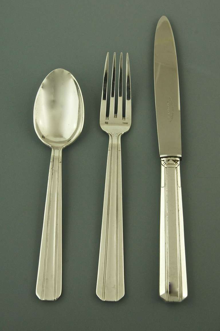 Mid-20th Century Extensive Art Deco 116 Piece Silver Plated Cutlery Set by Perrin, France 1937