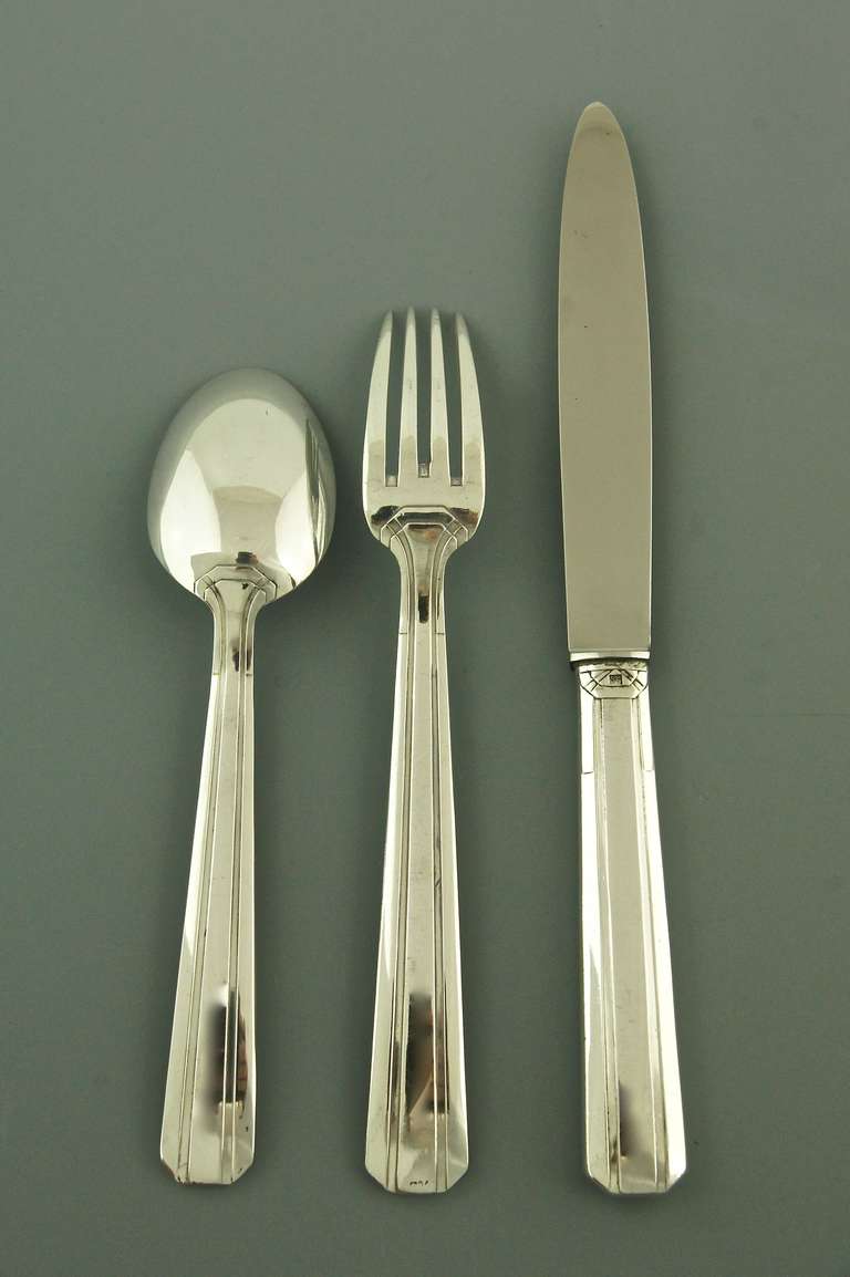 Extensive Art Deco 116 Piece Silver Plated Cutlery Set by Perrin, France 1937 1