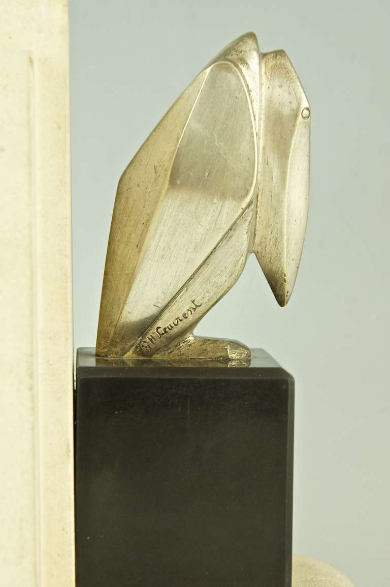 Pair of Bronze Art Deco Cubist Pelican Bookends by G.H. Laurent, France 2