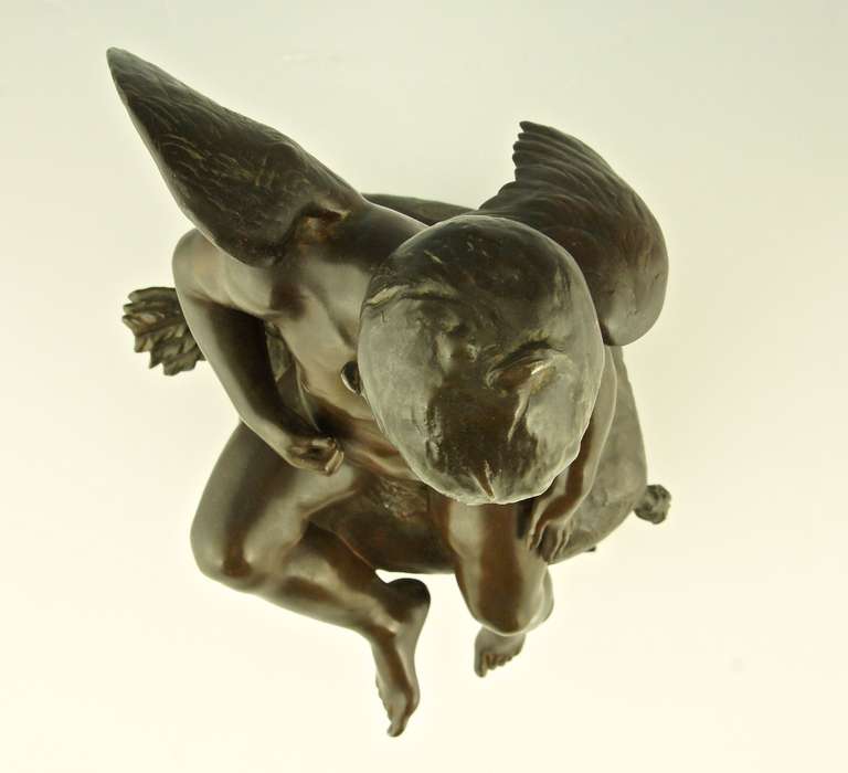 Antique Bronze Sculpture of a Seated Cupid by Antonin Mercie, Siot Foundry, 1880 1
