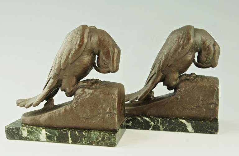 Belgian Art Deco Parrot Bookends by Georges Van de Voorde, Brig Foundry Seal