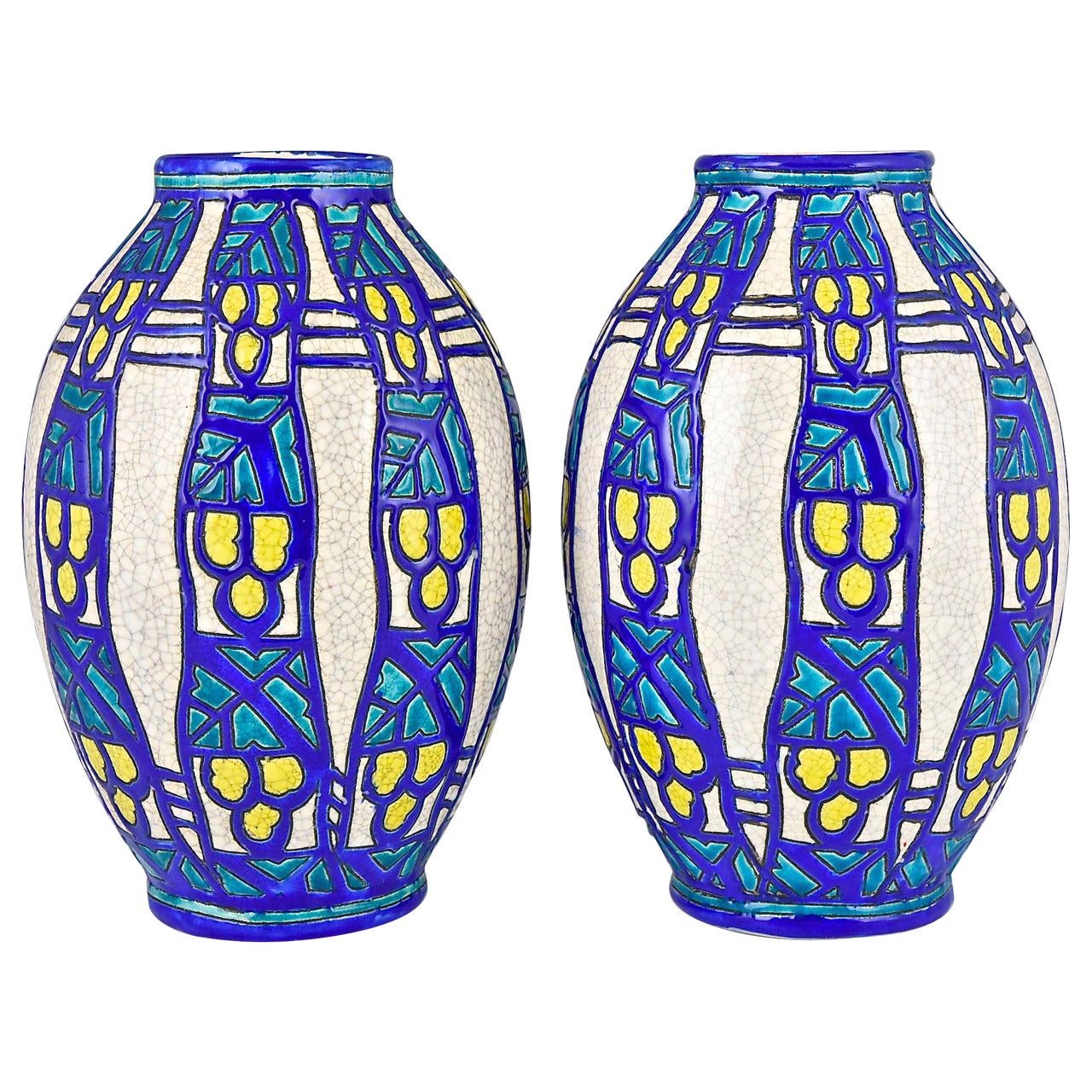 Paire de vases Art Déco par Charles Catteau pour Boch Freres:: Belgique 1925