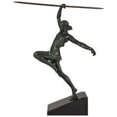 Vintage French Art Deco Sculpture by Fayral, Female Javelin Thrower, 1935