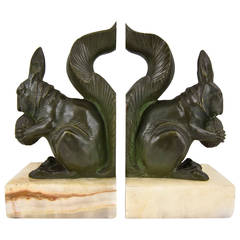 French Art Deco Bronze Squirrel Bookends by Georges Rigot