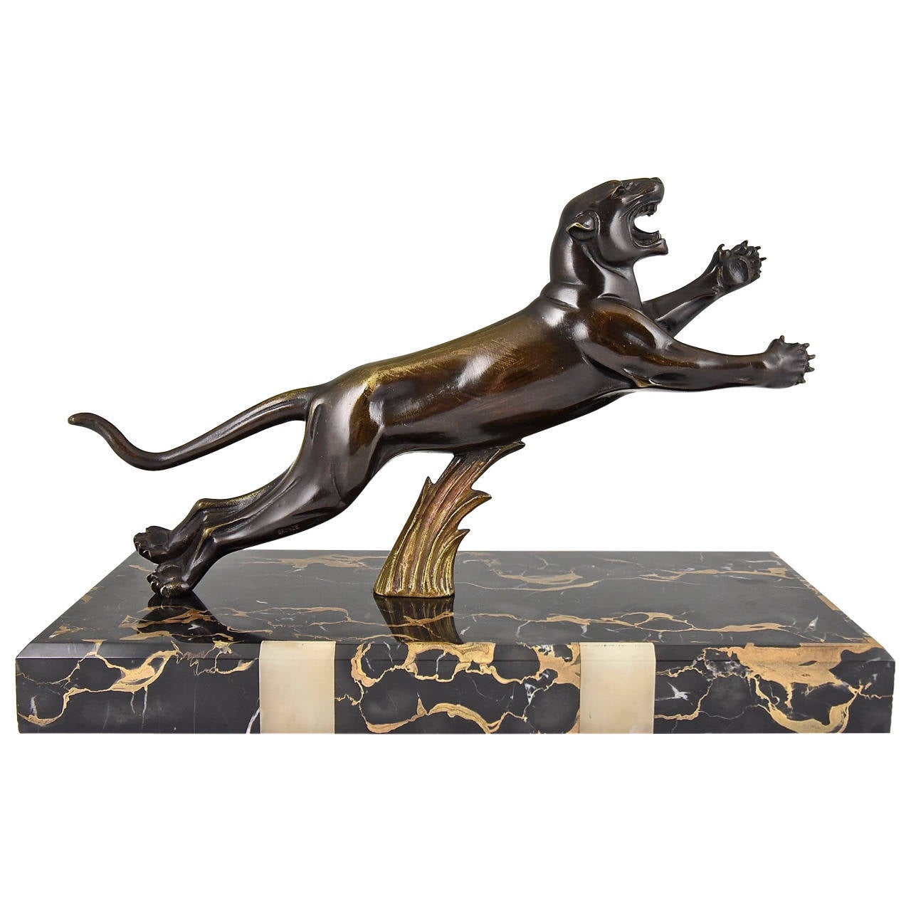 French Art Deco Bronze Panther Sculpture by H. Gual, 1930 at 1stDibs
