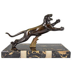 French Art Deco Bronze Panther Sculpture by H. Gual, 1930
