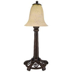 French Art Deco Wrought Iron and Glass Table Lamp by Schneider, 1924 11