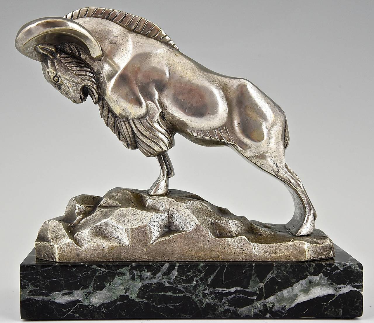 French Art Deco Bronze Ibex or Ram Sculpture Bookends by C. Charles, 1930 4