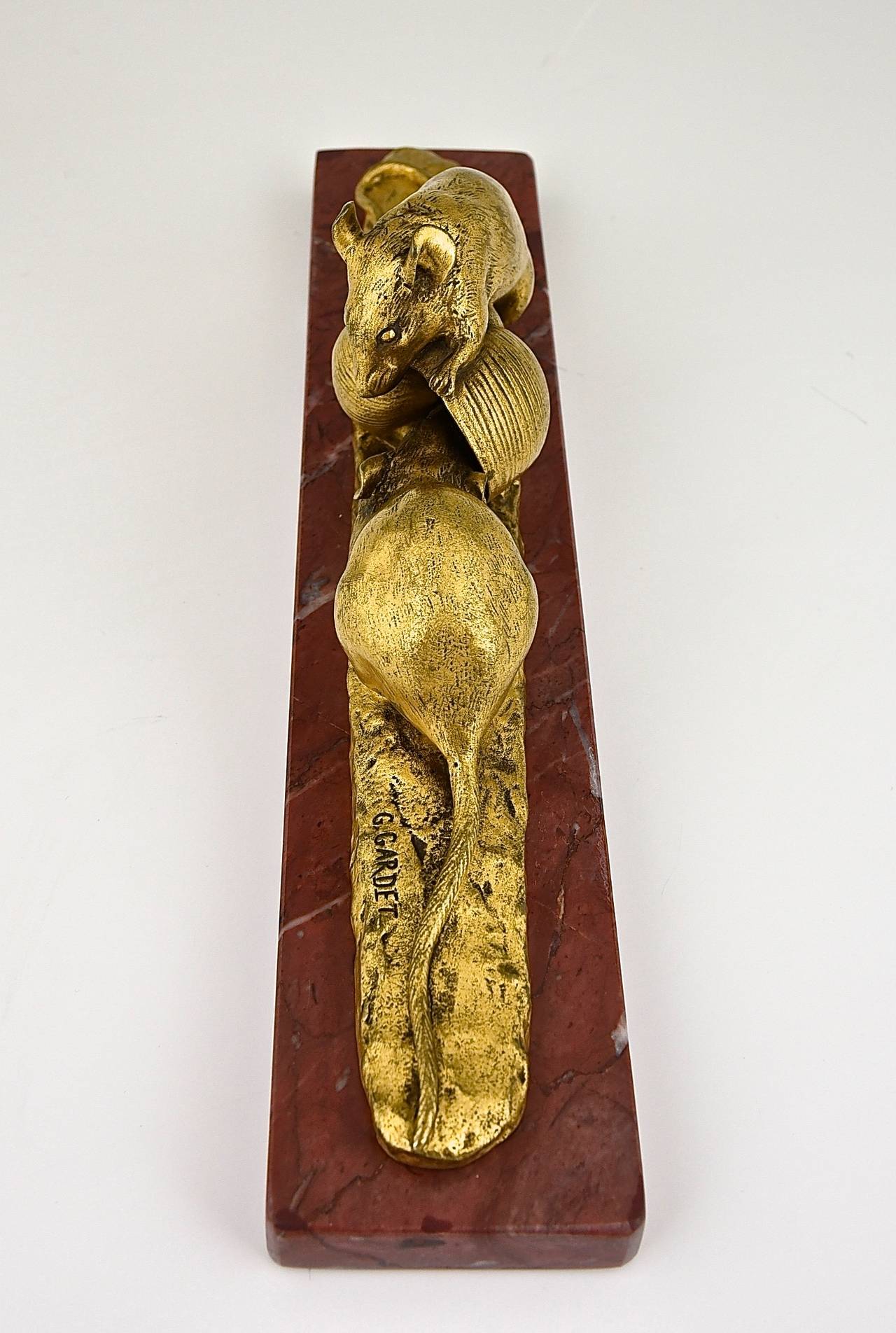 Art Nouveau Antique Gilt Bronze Sculpture of Mice by G. Gardet, Barbedienne Foundry