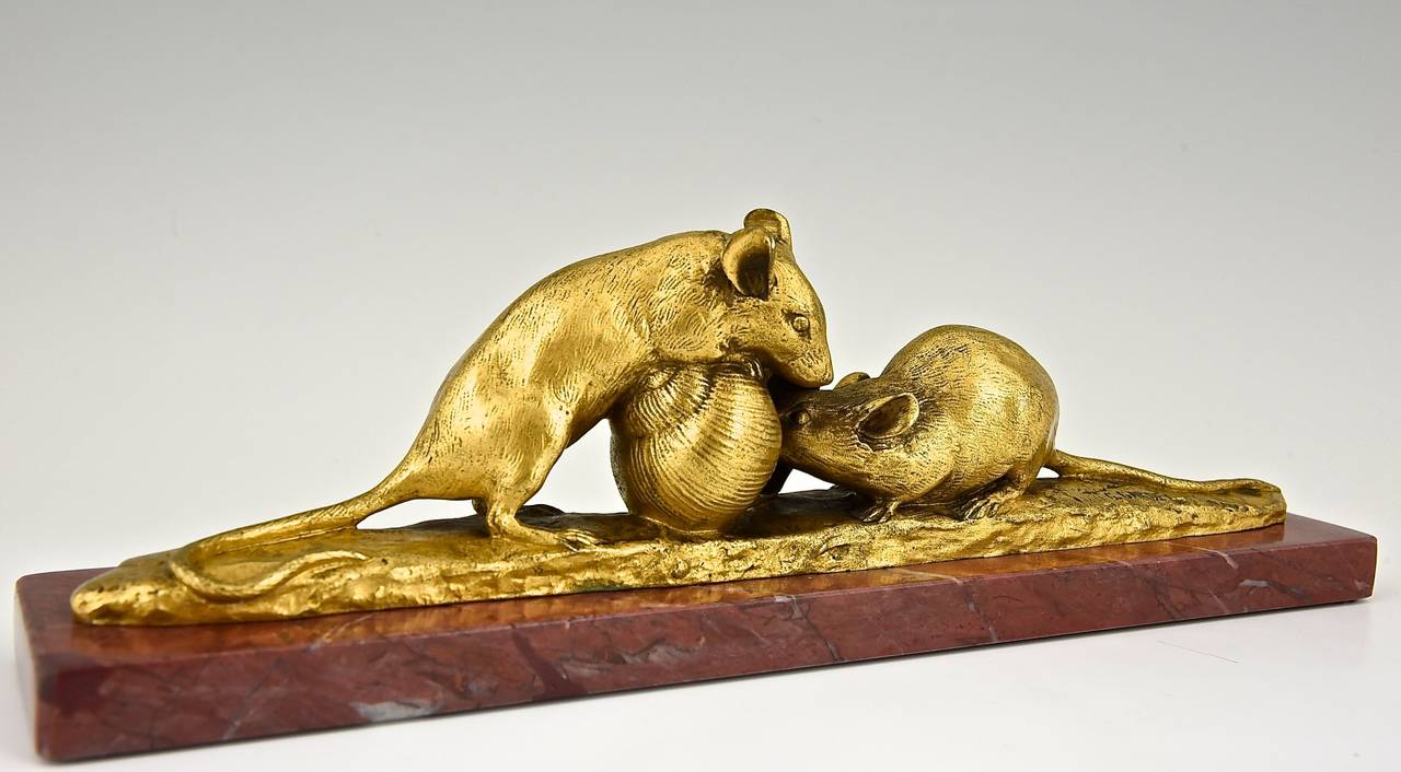 19th Century Antique Gilt Bronze Sculpture of Mice by G. Gardet, Barbedienne Foundry