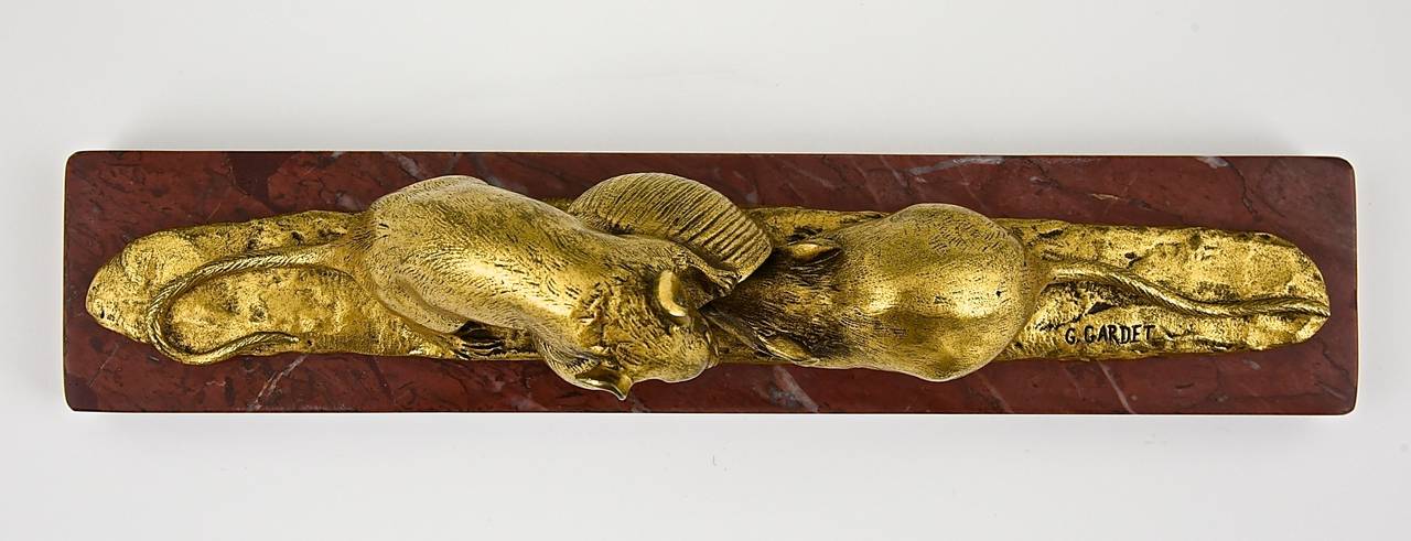 XIXe siècle Sculpture ancienne de souris en bronze doré par G. Gardet:: fonderie Barbedienne