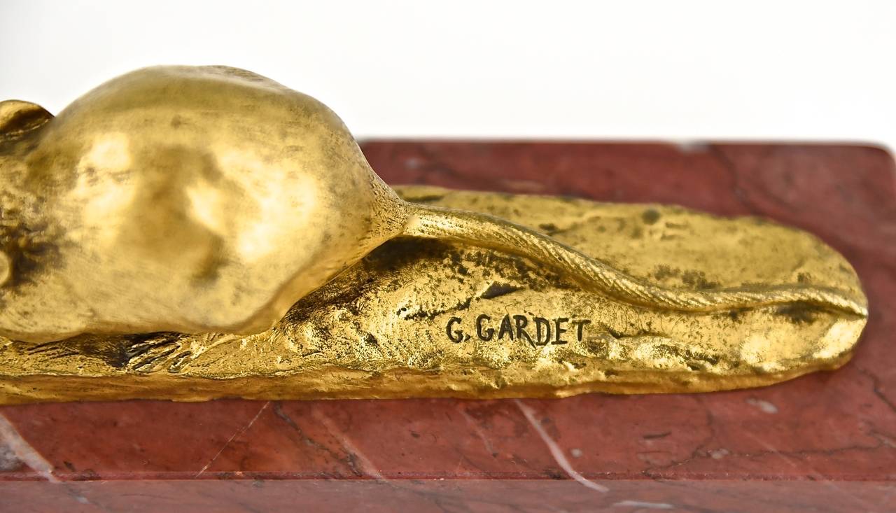 Sculpture ancienne de souris en bronze doré par G. Gardet:: fonderie Barbedienne 2